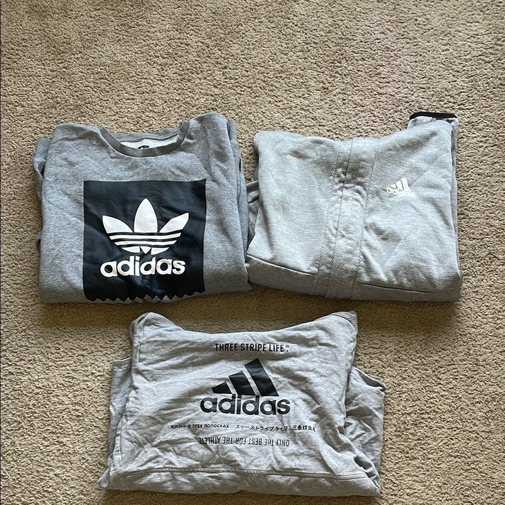 3 Adidas Gray Logo Sweatshirts
